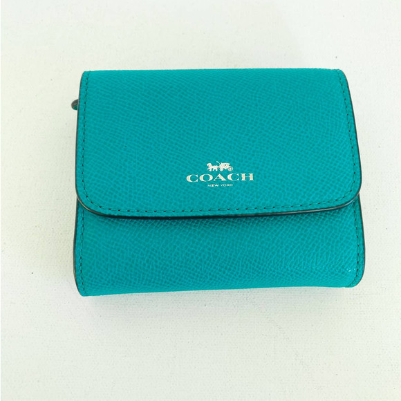 Coach Handbags - COACH  Turquoise Leather Small Trifold Wallet NWT